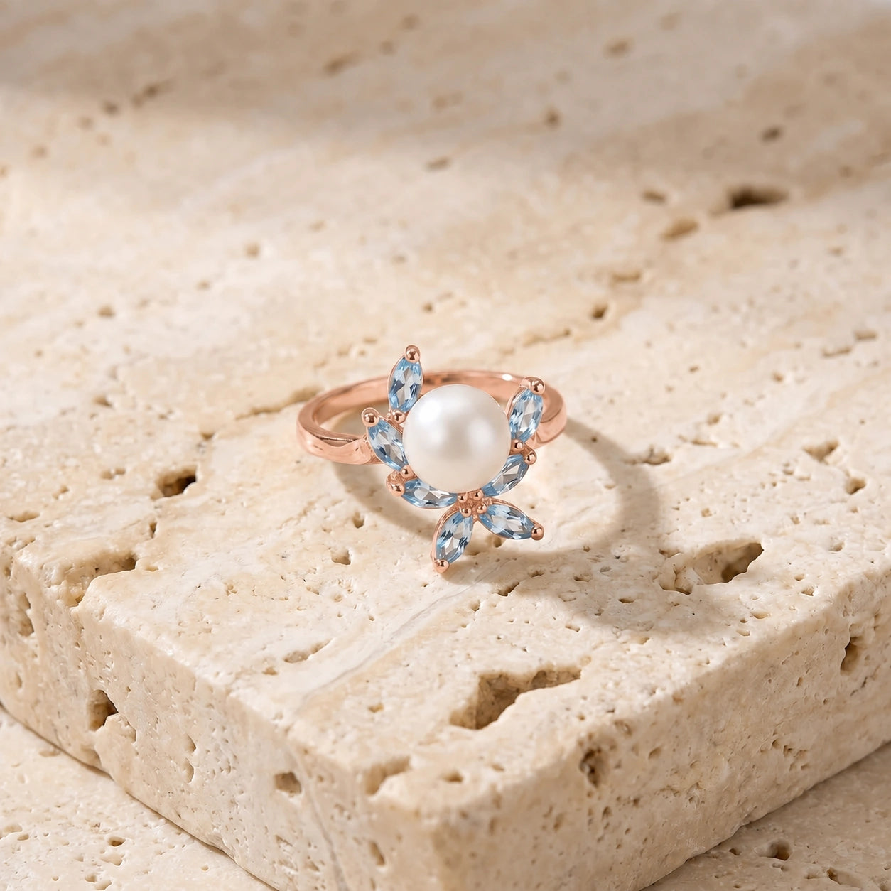 Rose Gold Pearl & Blue Topaz — Orsola