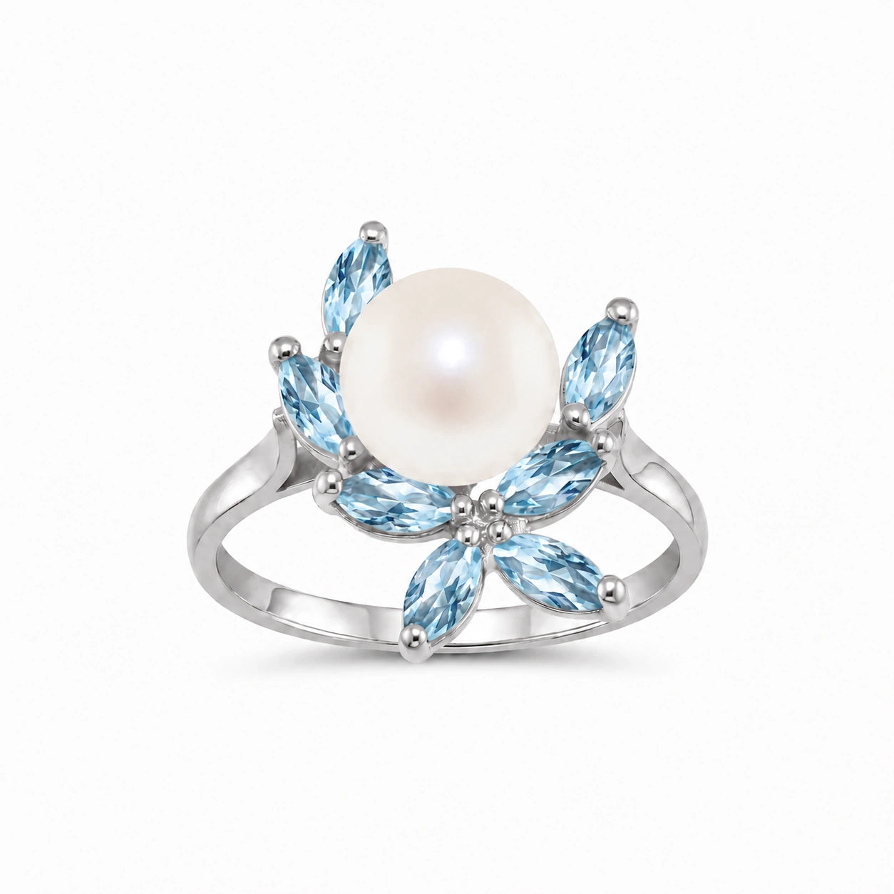 White Gold Pearl & Blue Topaz — Orsola