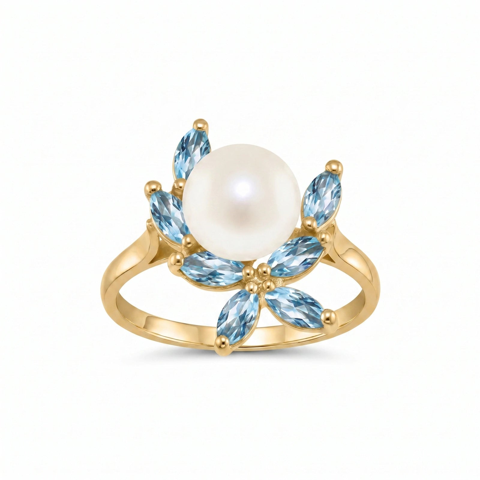 Yellow Gold Pearl & Blue Topaz — Orsola