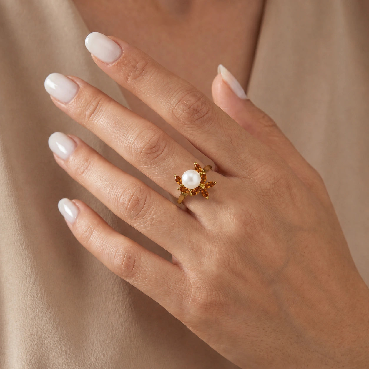 Yellow Gold Pearl & Citrine — Orsola