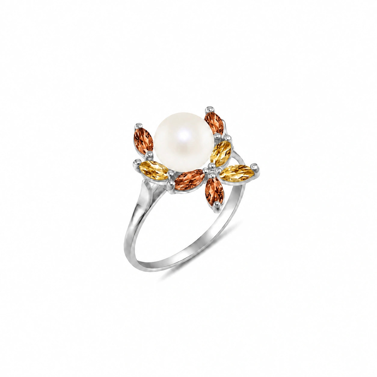 White Gold Pearl & Garnet & Citrine — Orsola