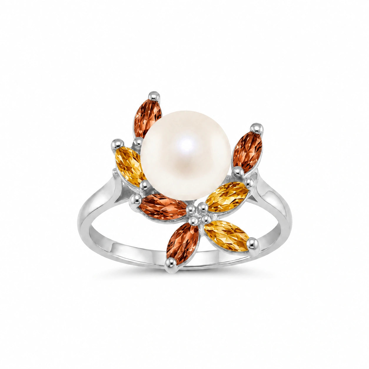 White Gold Pearl & Garnet & Citrine — Orsola