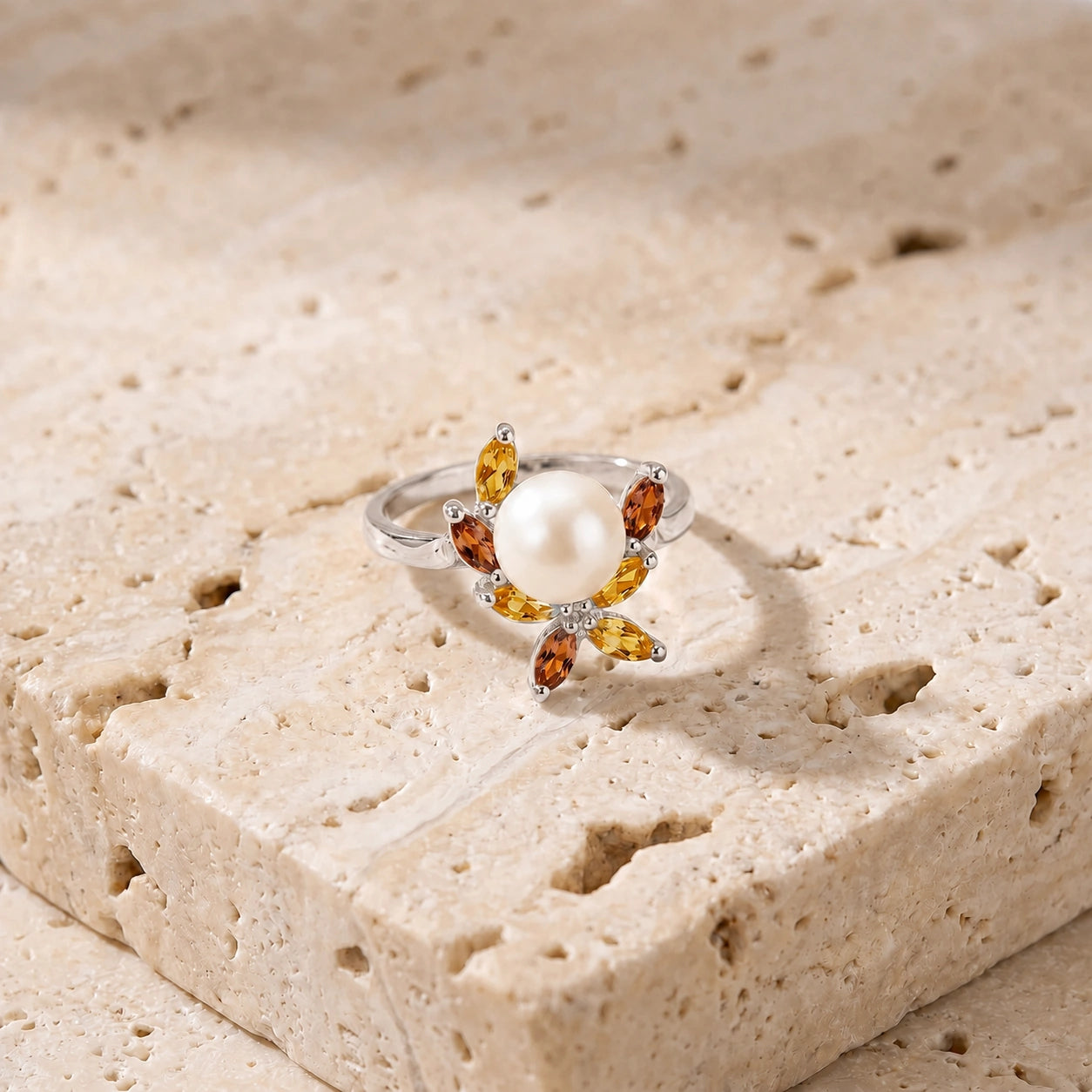 White Gold Pearl & Garnet & Citrine — Orsola