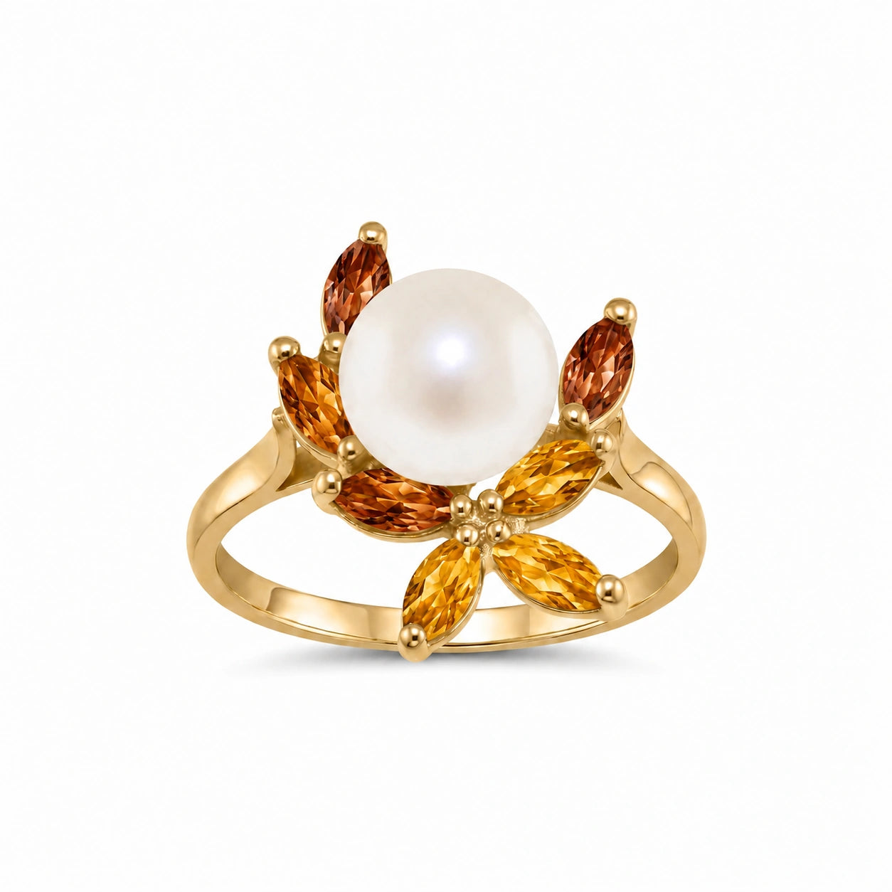 Yellow Gold Pearl & Garnet & Citrine — Orsola