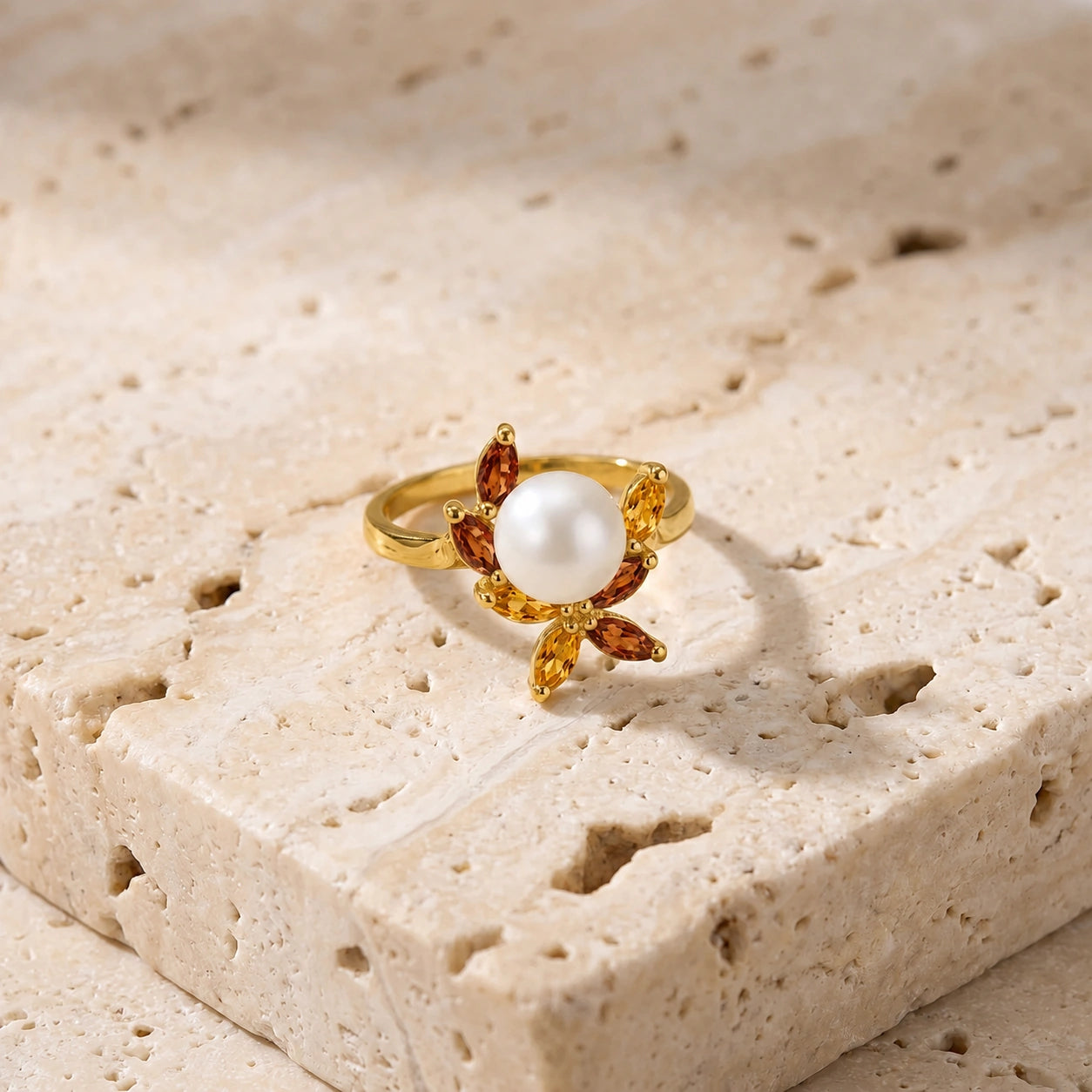 Yellow Gold Pearl & Garnet & Citrine — Orsola
