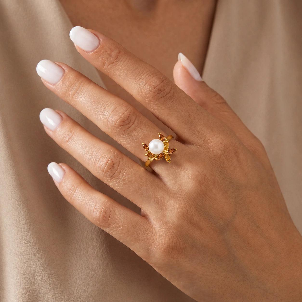Yellow Gold Pearl & Garnet & Citrine — Orsola