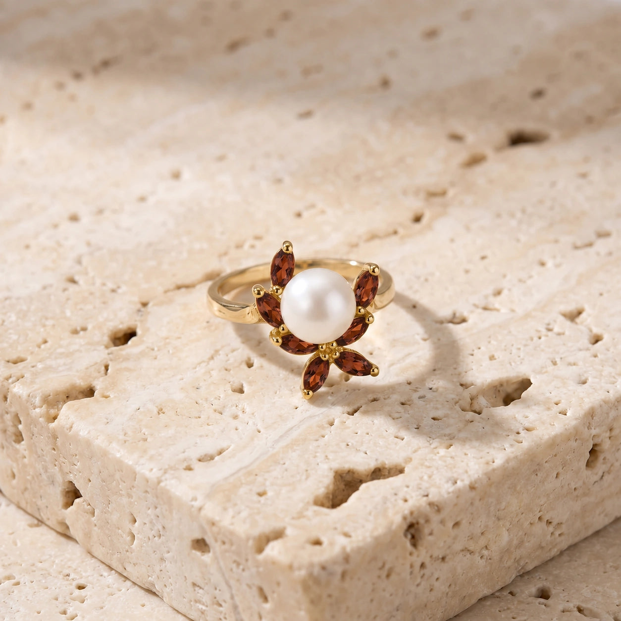 Yellow Gold Pearl & Garnet — Orsola