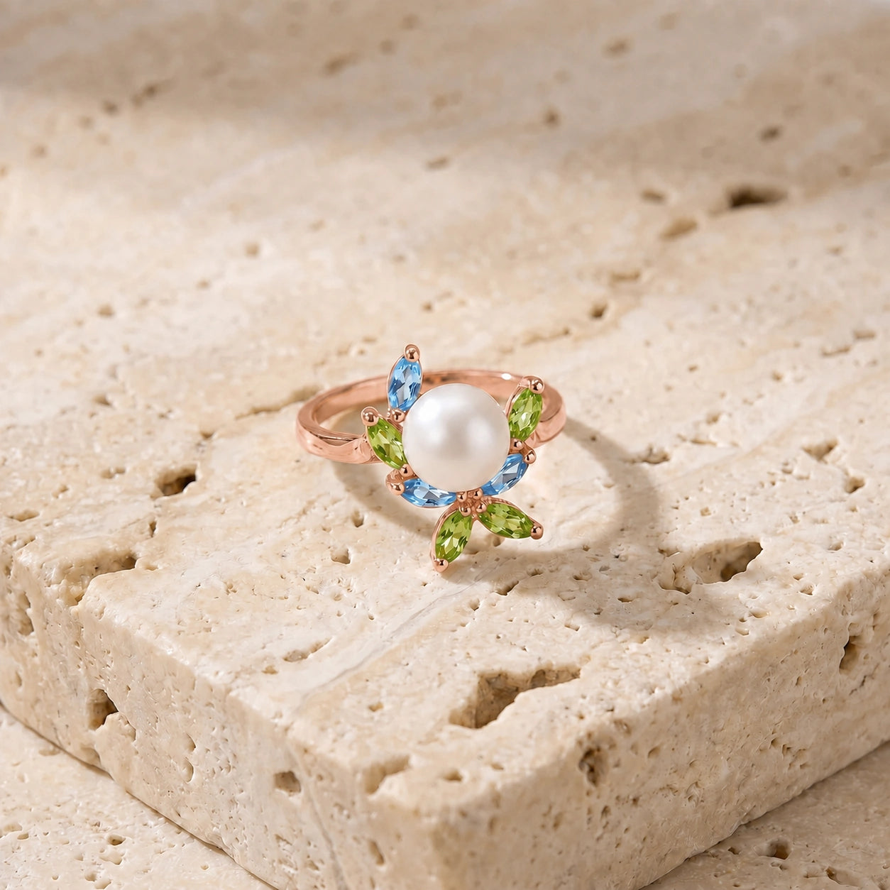Rose Gold Pearl & Peridot & Blue Topaz — Orsola