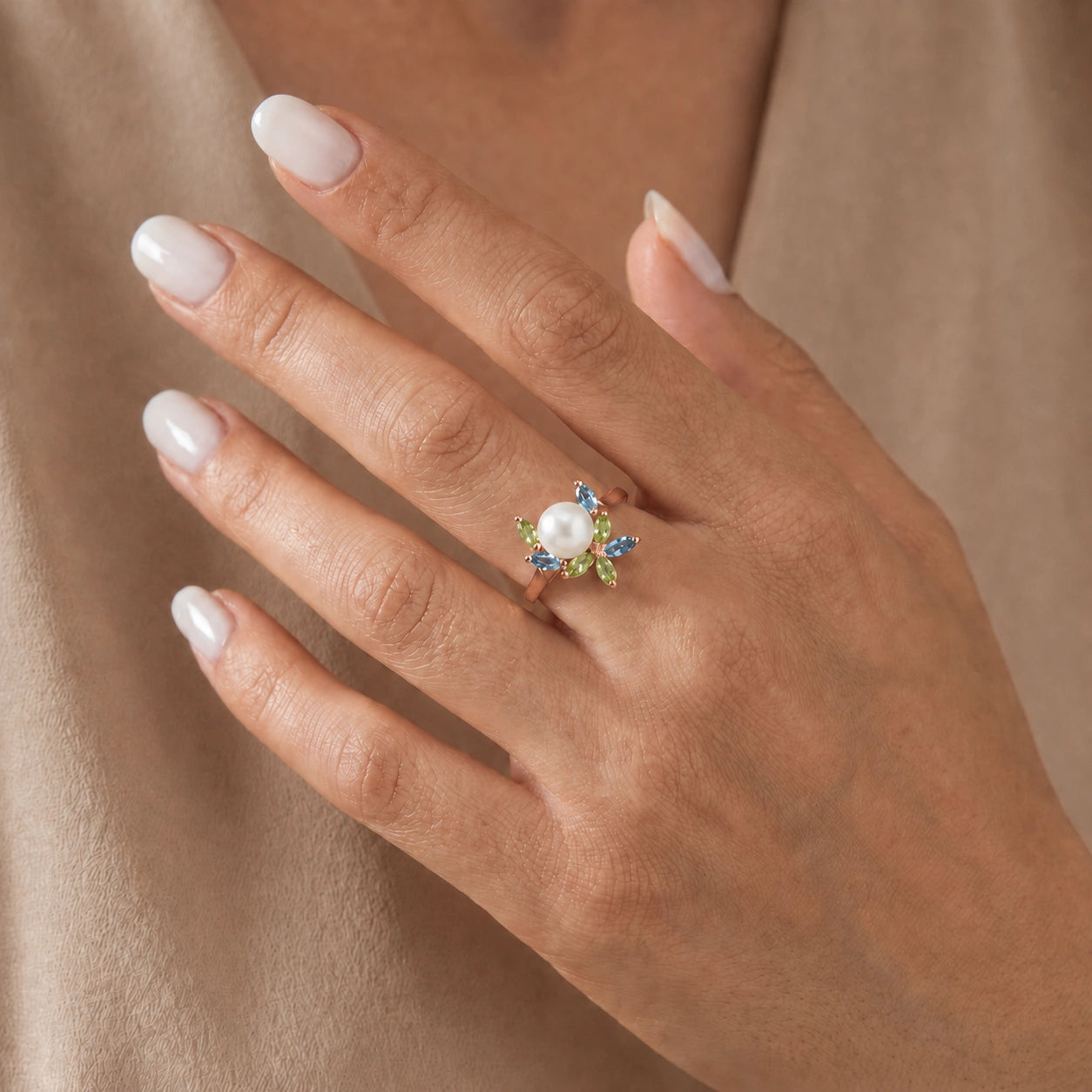 Rose Gold Pearl & Peridot & Blue Topaz — Orsola