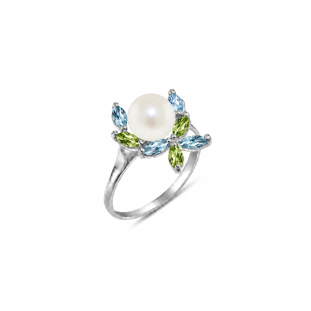 White Gold Pearl & Peridot & Blue Topaz — Orsola