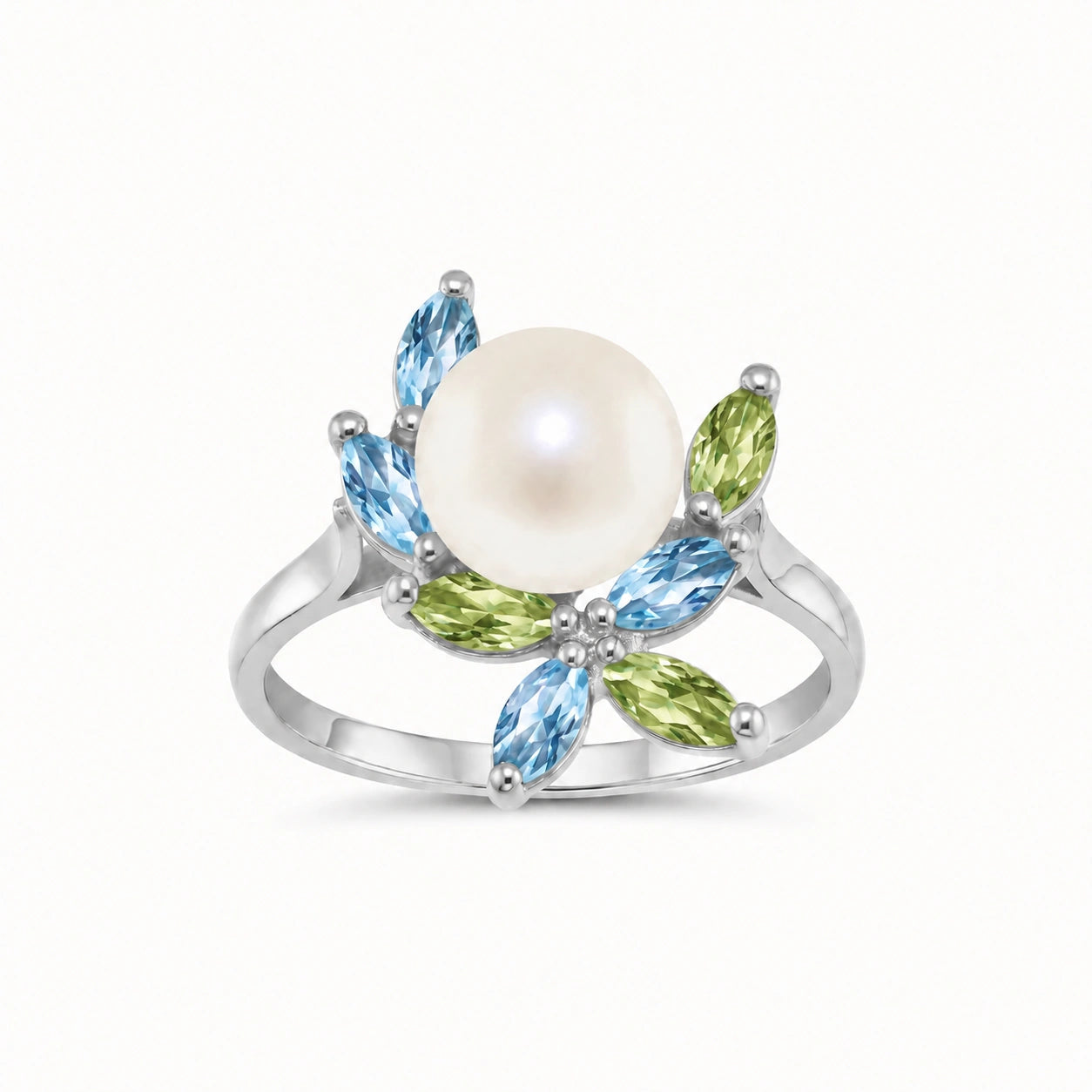 White Gold Pearl & Peridot & Blue Topaz — Orsola
