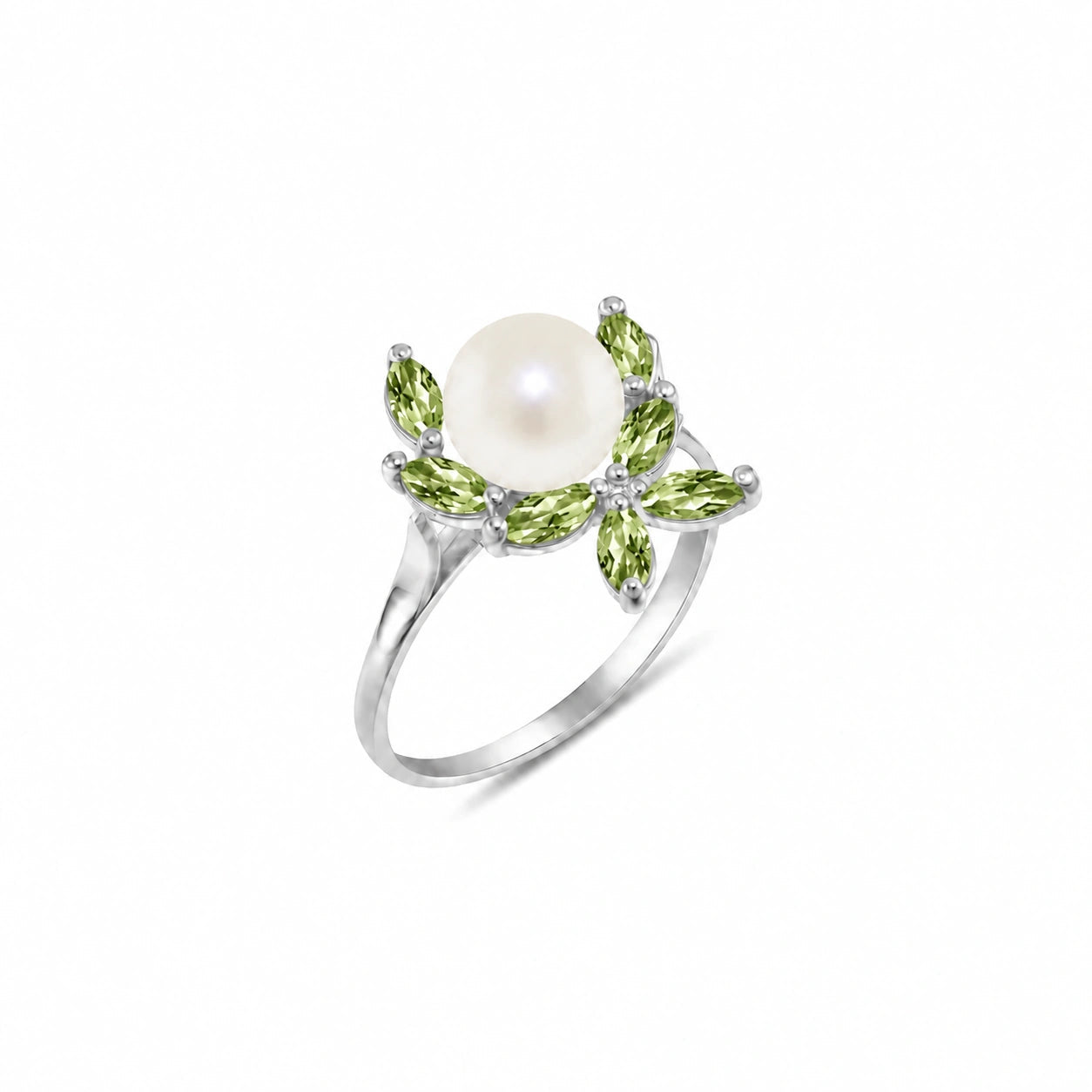 White Gold Pearl & Peridot — Orsola