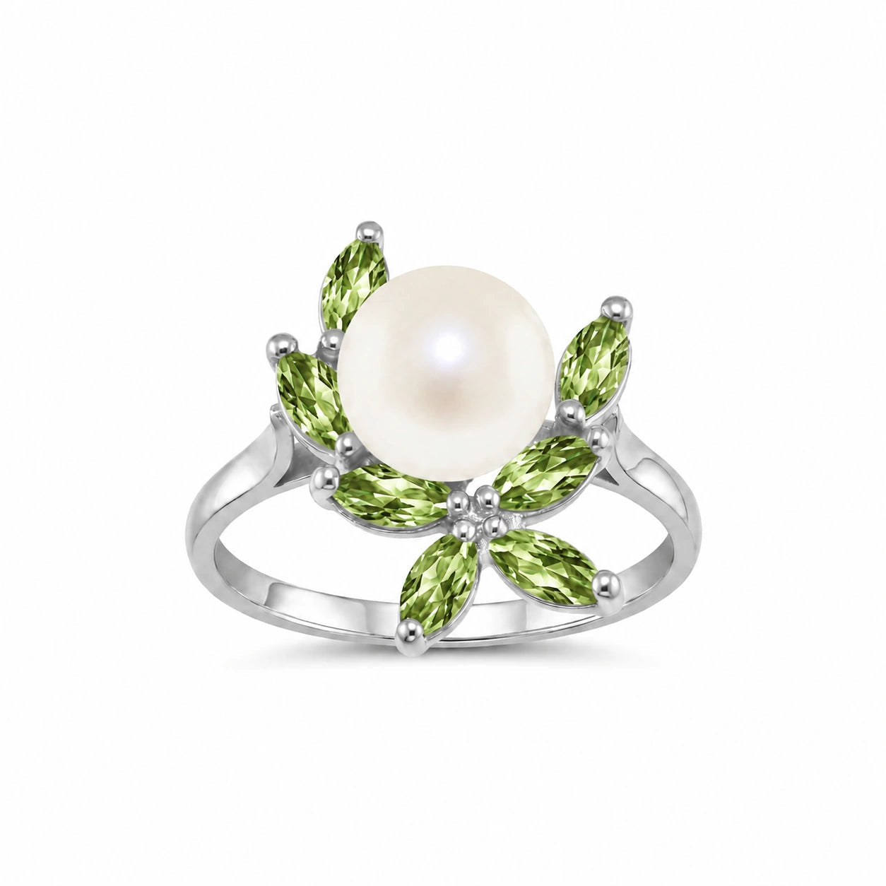 White Gold Pearl & Peridot — Orsola