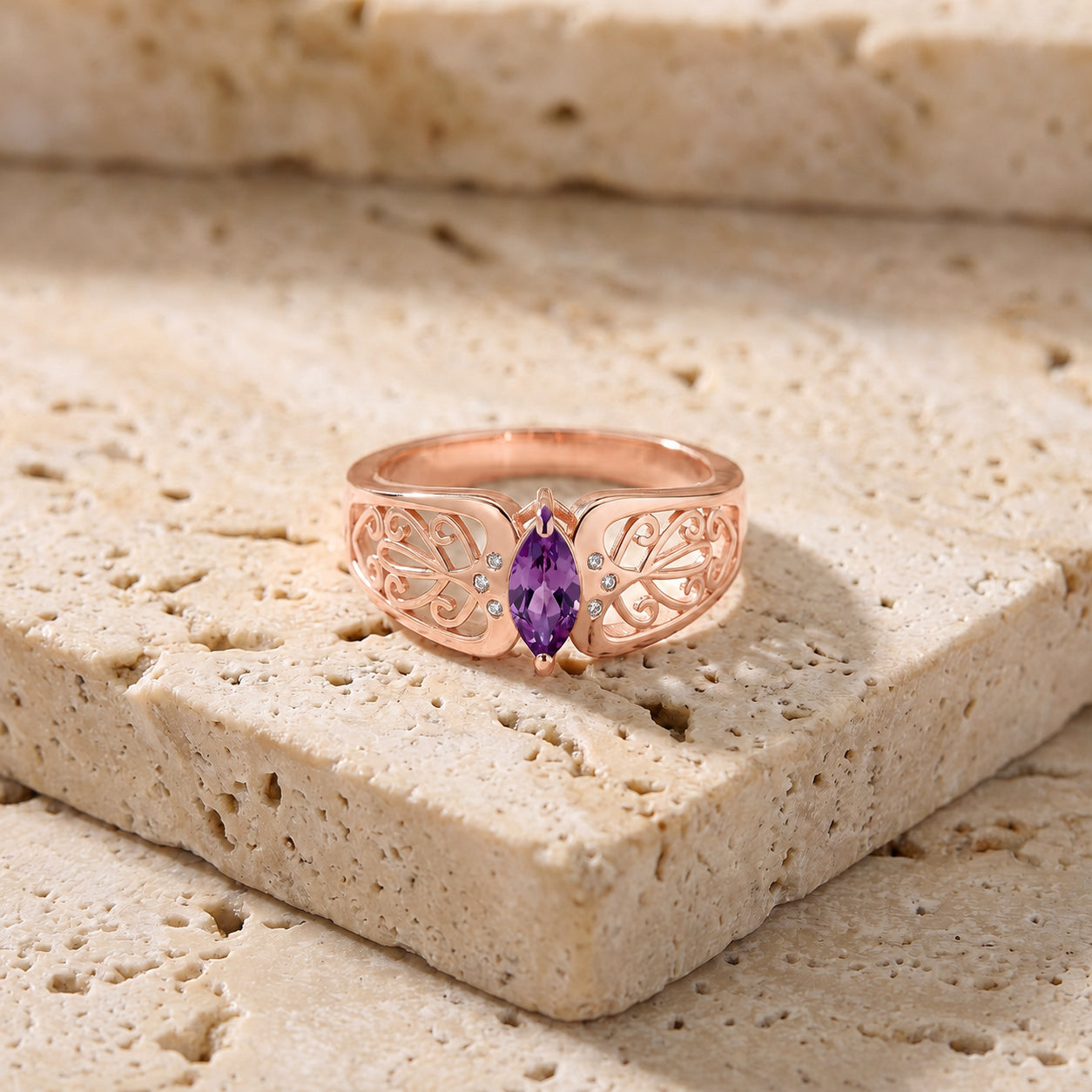 Rose Gold Petal Ring Blue Topaz 10K — Penelope