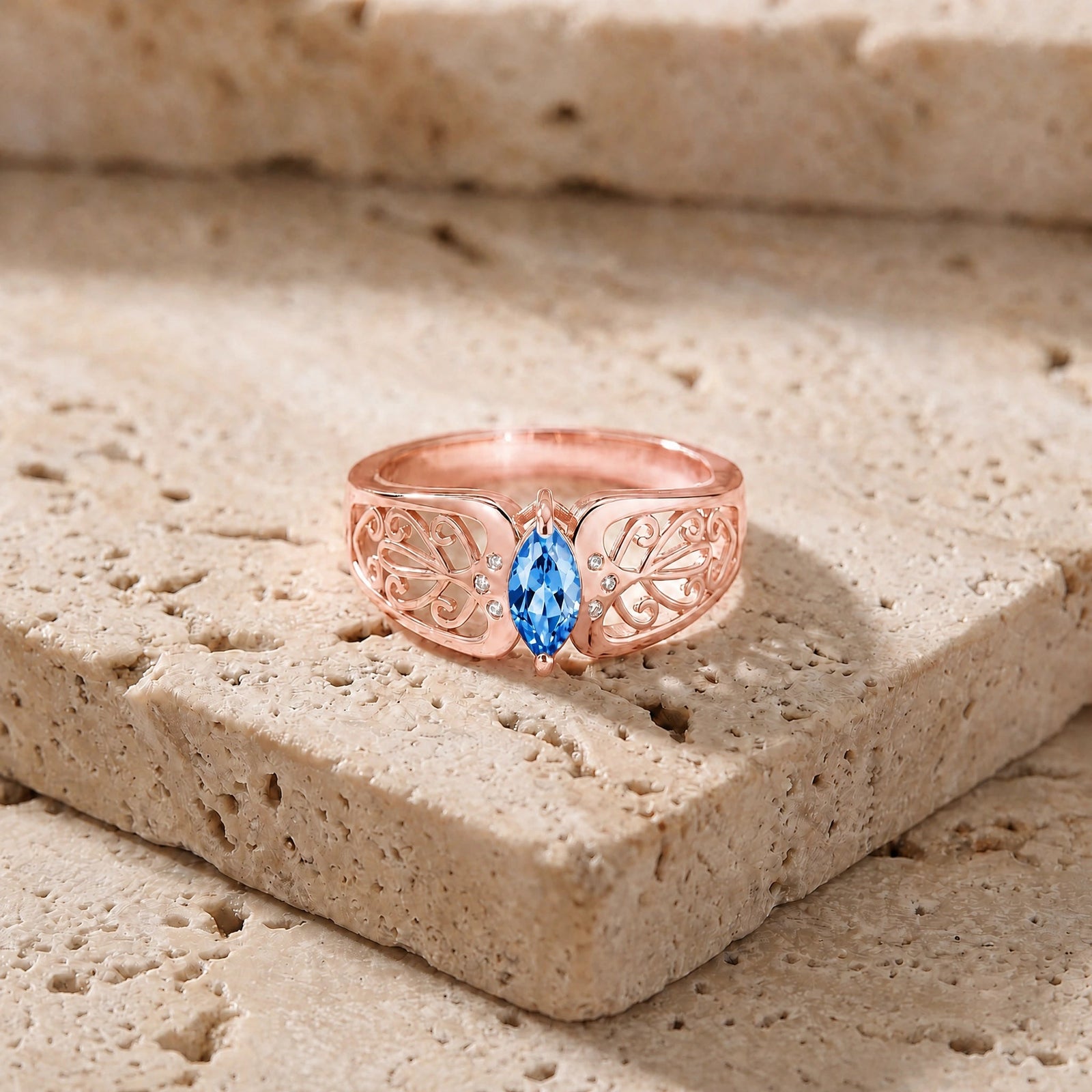 Rose Gold Petal Ring Blue Topaz 10K — Penelope