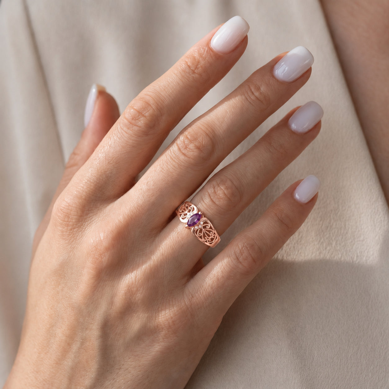 Rose Gold Petal Ring Blue Topaz 10K — Penelope