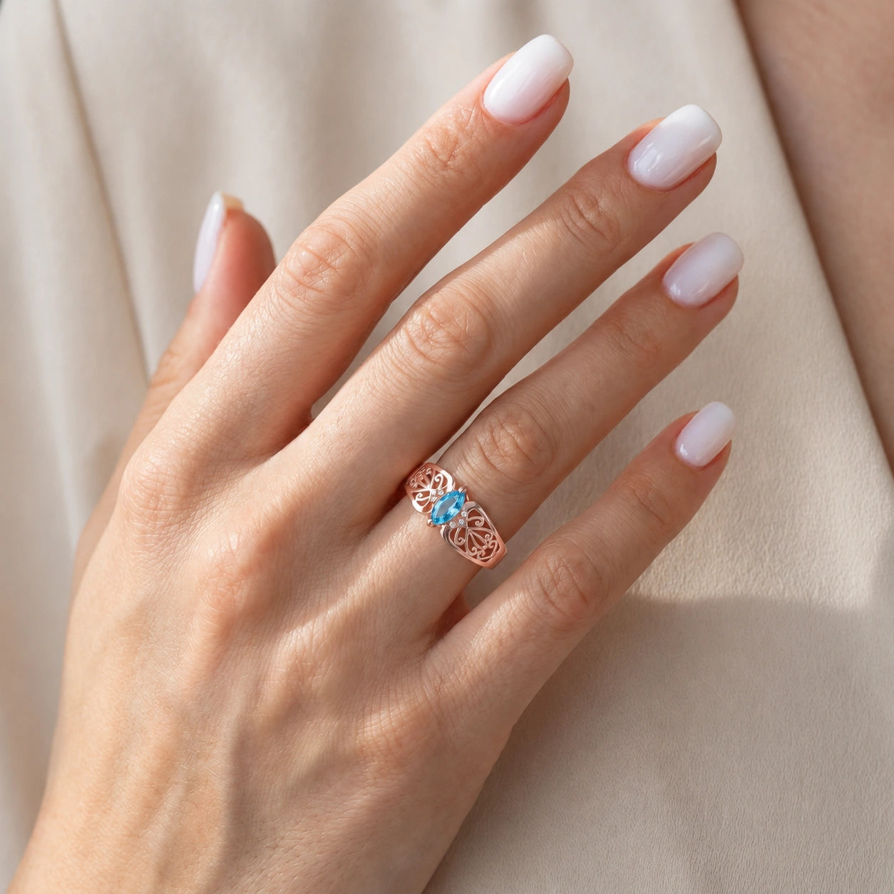 Rose Gold Petal Ring Blue Topaz 10K — Penelope