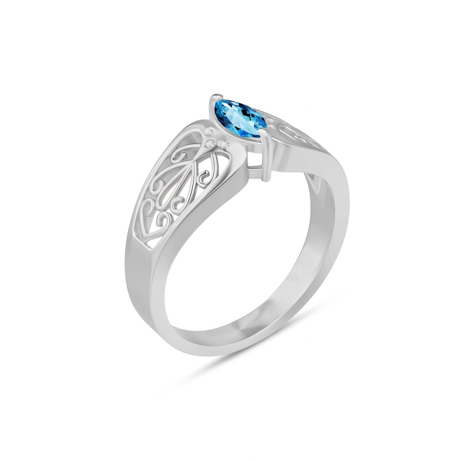 White Gold Petal Ring Blue Topaz 10K — Penelope