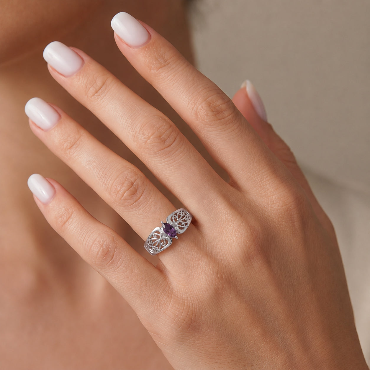 White Gold Petal Ring Blue Topaz 10K — Penelope