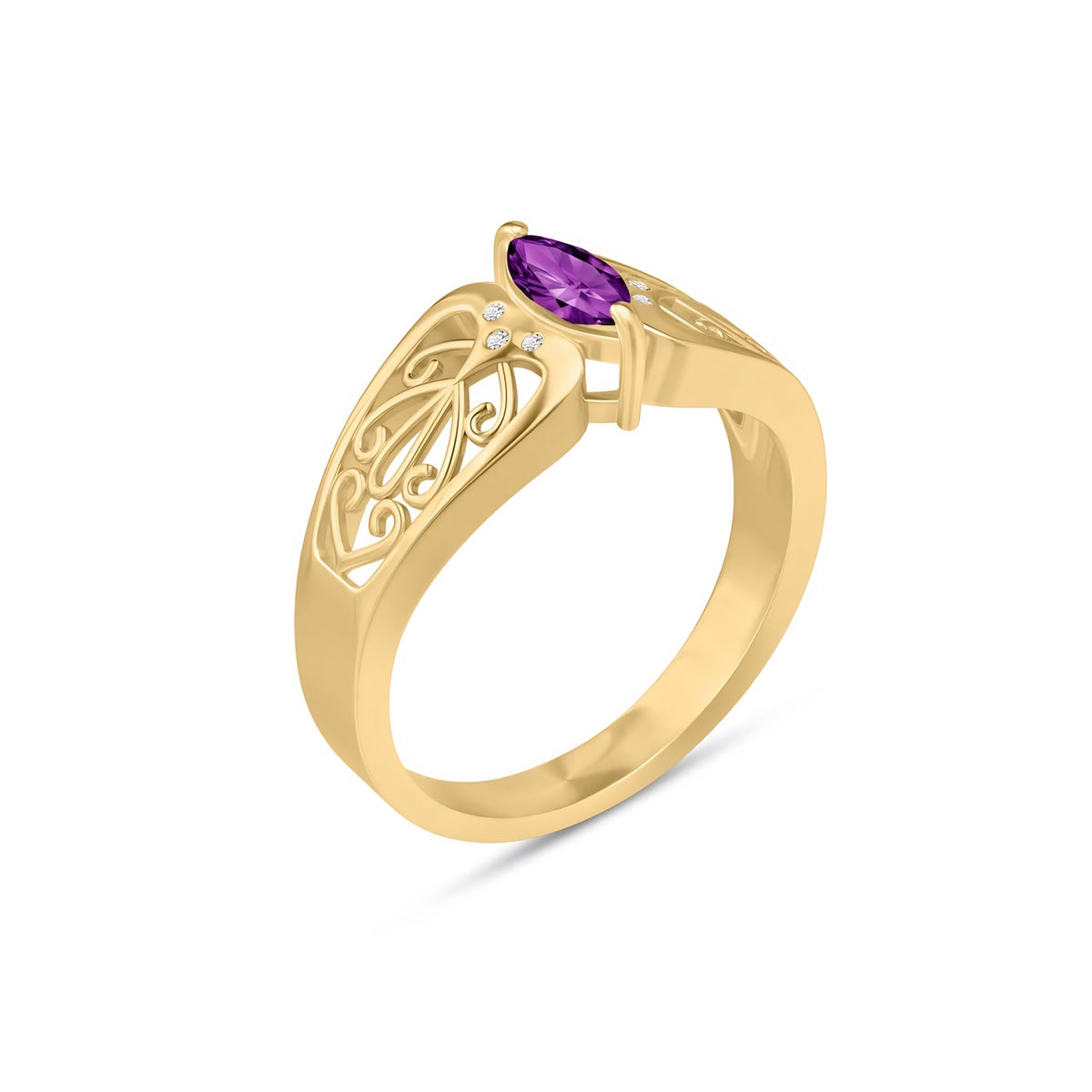 Yellow Gold Petal Ring Blue Topaz 10K — Penelope