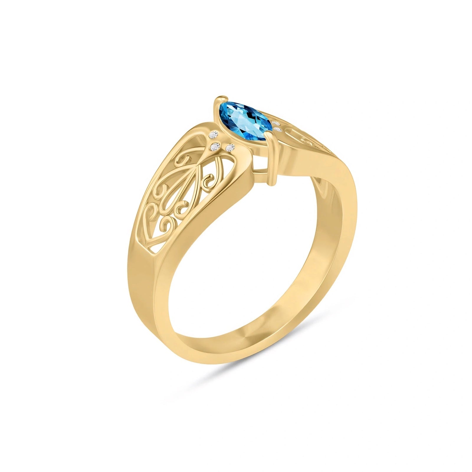 Yellow Gold Petal Ring Blue Topaz 10K — Penelope