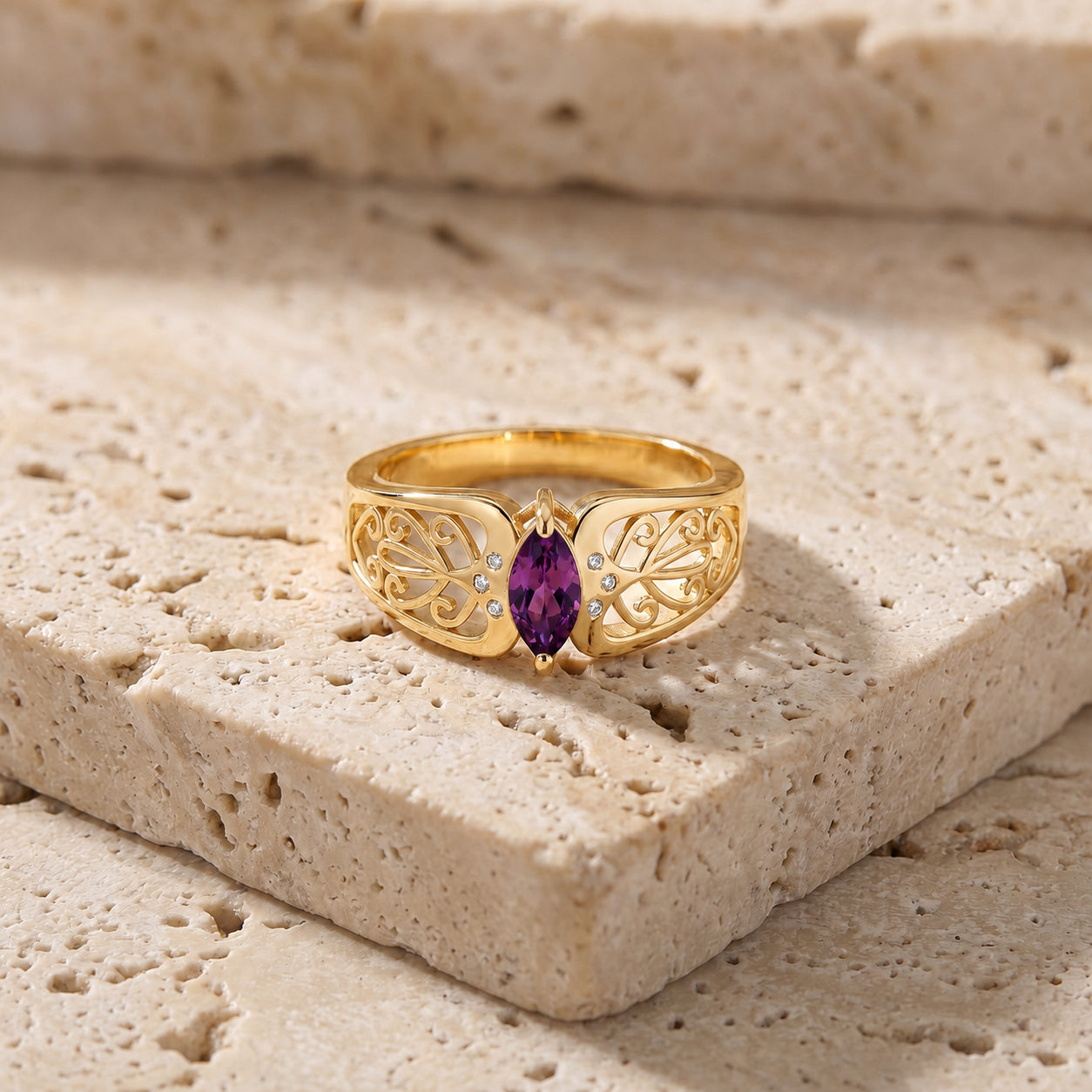 Yellow Gold Petal Ring Blue Topaz 10K — Penelope