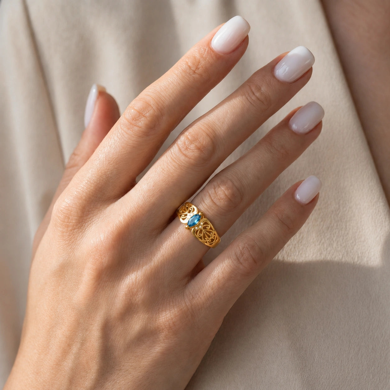 Yellow Gold Petal Ring Blue Topaz 10K — Penelope