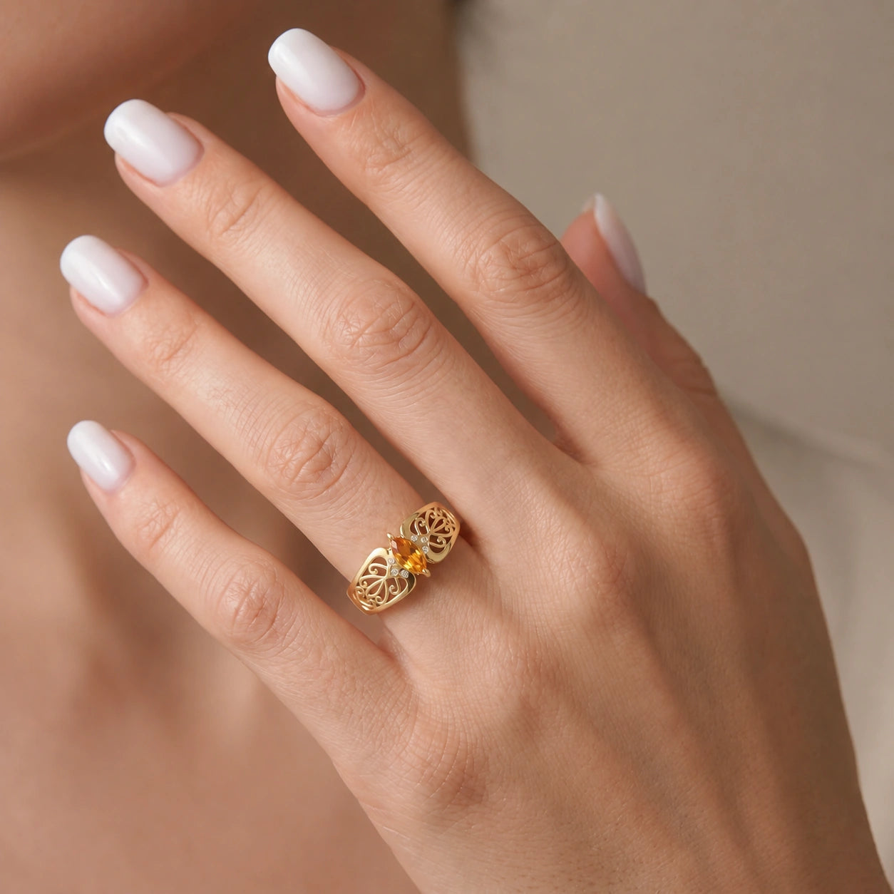 Yellow Gold Petal Ring Blue Topaz 10K — Penelope