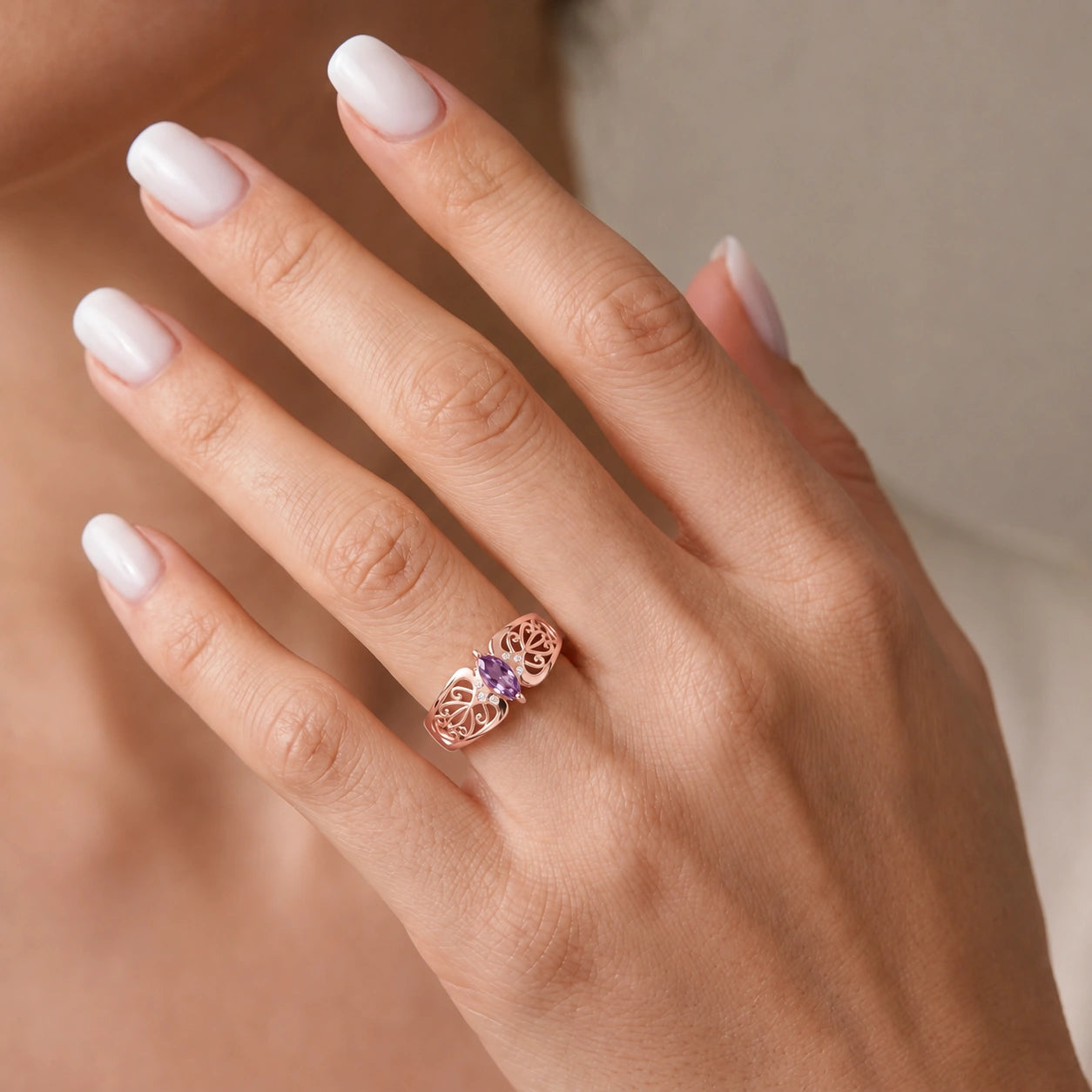 Rose Gold Petal Ring Amethyst 10K — Penelope