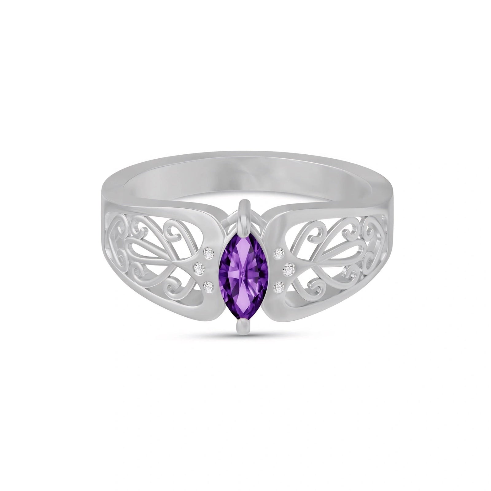 White Gold Petal Ring Amethyst 10K — Penelope
