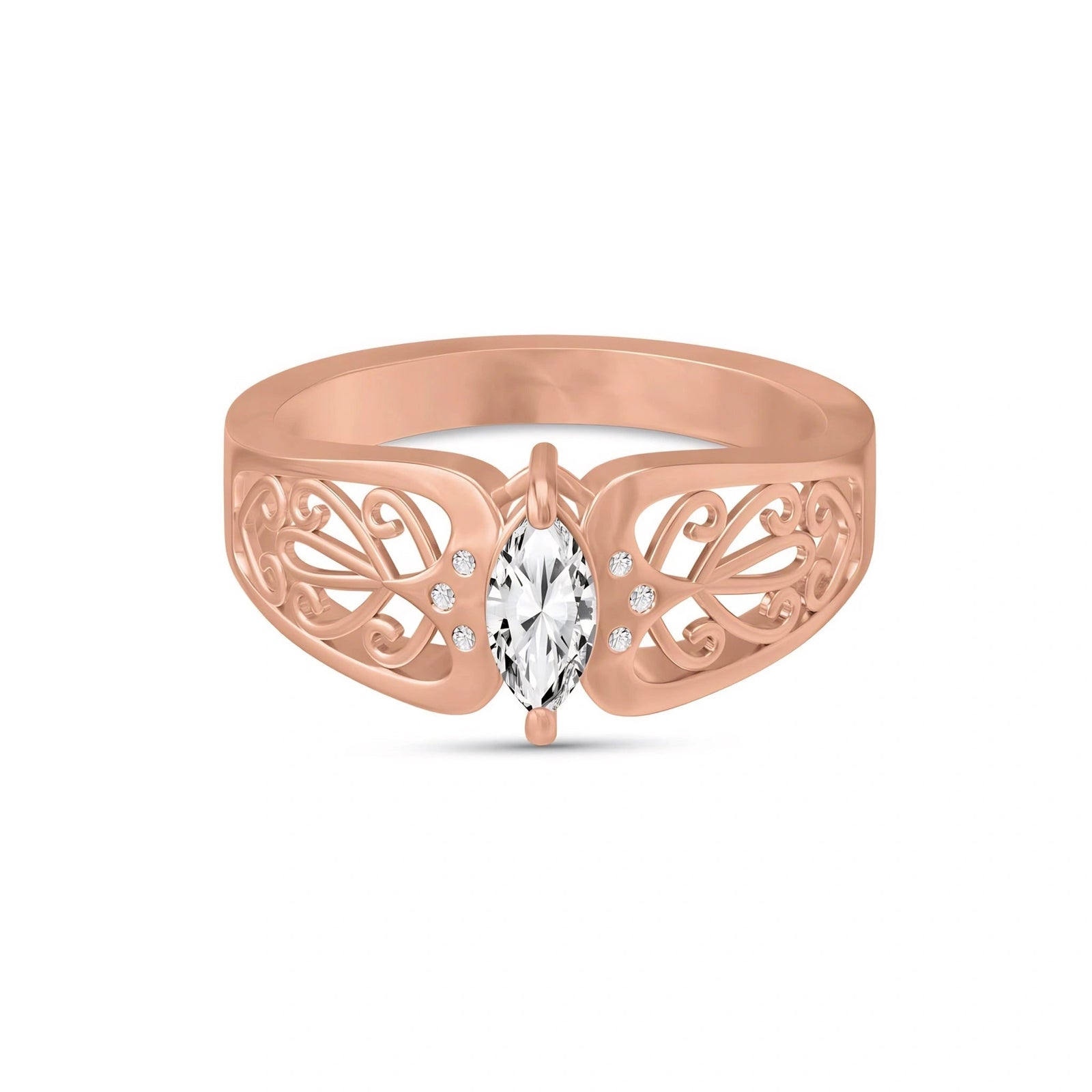 Rose Gold Petal Ring White Topaz 10K — Penelope
