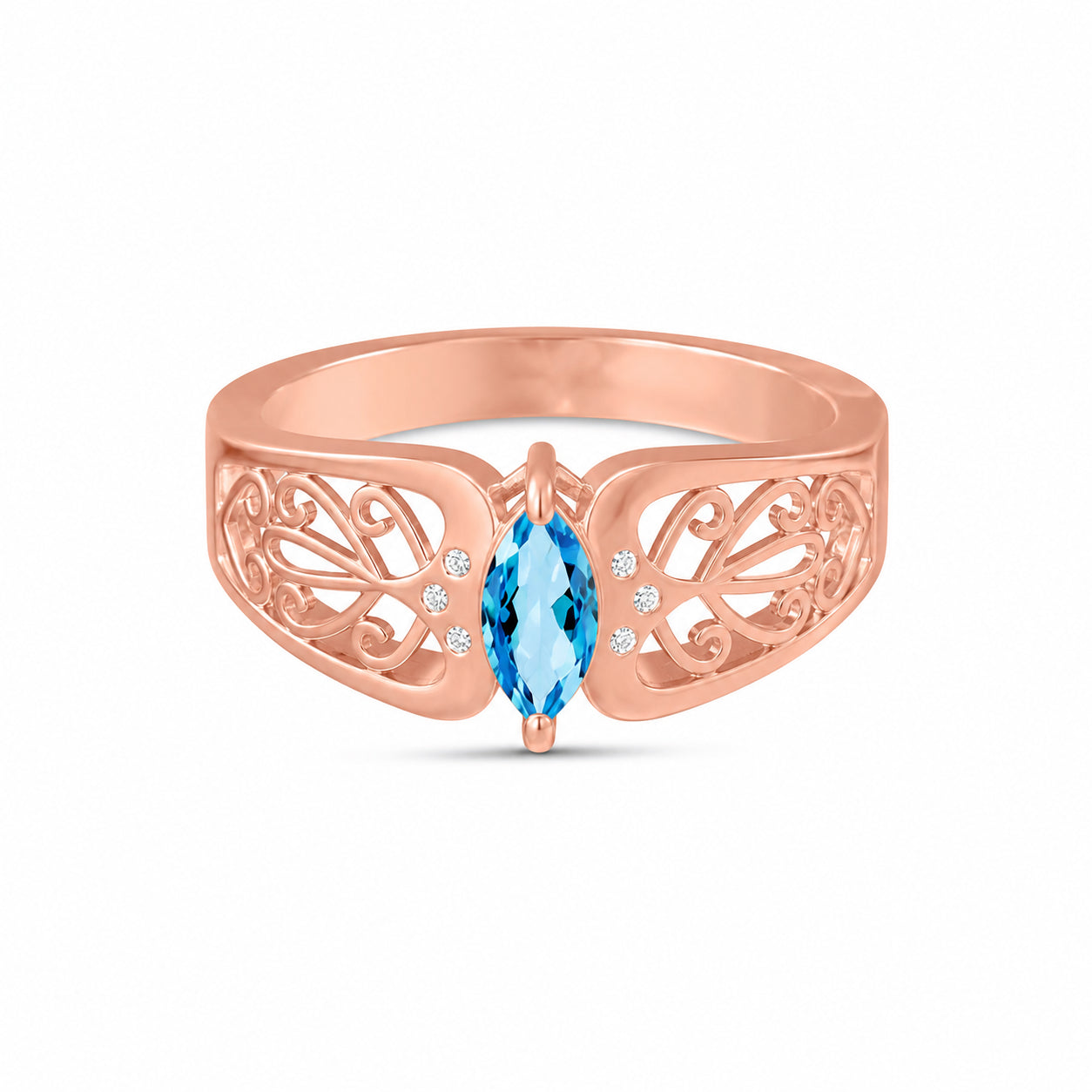 Rose Gold Petal Ring White Topaz 10K — Penelope