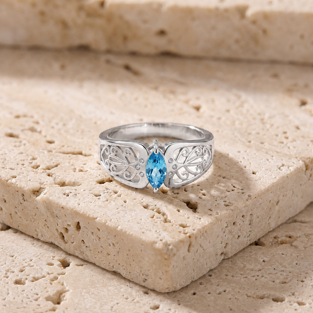 White Gold Petal Ring White Topaz 10K — Penelope