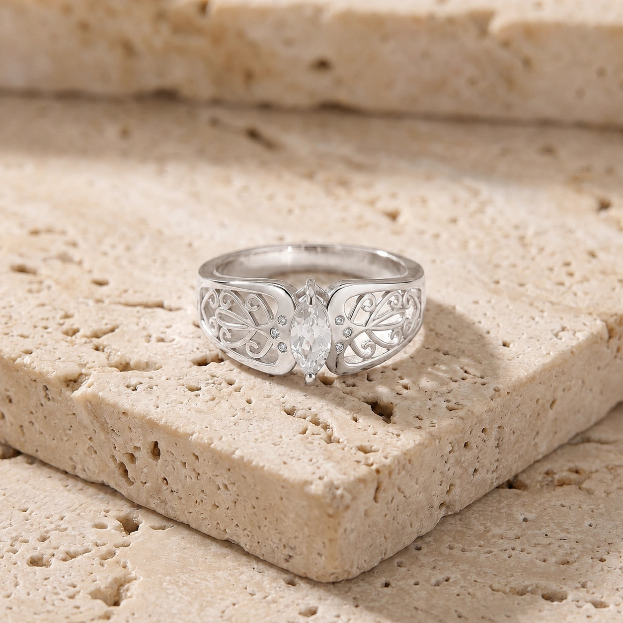 White Gold Petal Ring White Topaz 10K — Penelope