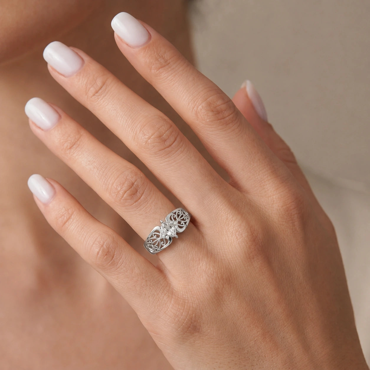 White Gold Petal Ring White Topaz 10K — Penelope