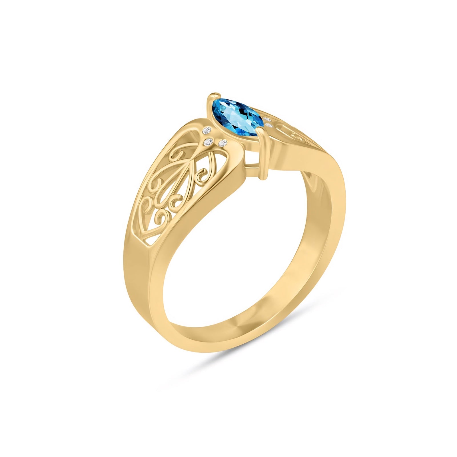 Yellow Gold Petal Ring White Topaz 10K — Penelope