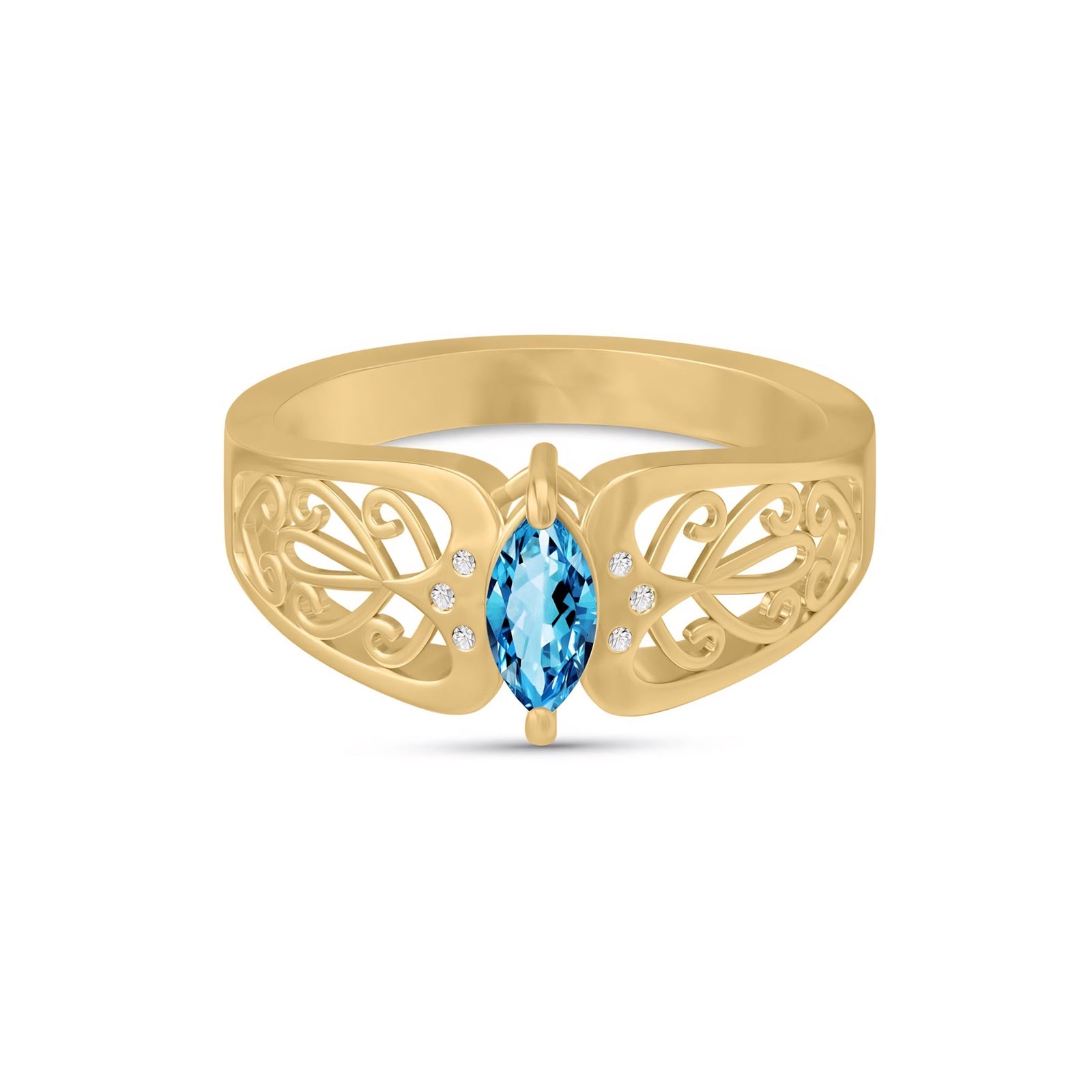 Yellow Gold Petal Ring White Topaz 10K — Penelope