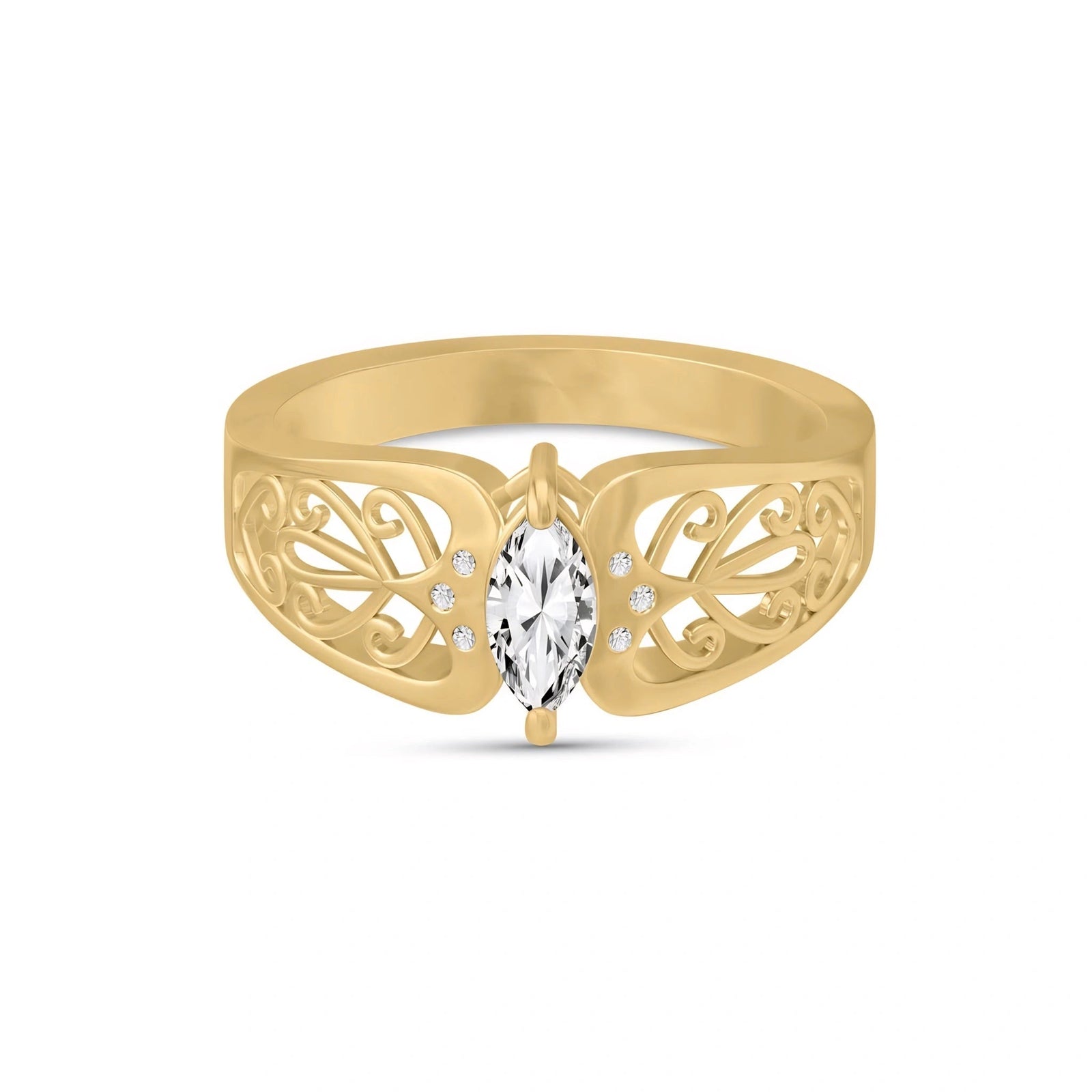 Yellow Gold Petal Ring White Topaz 10K — Penelope