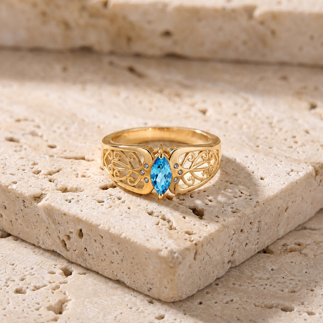 Yellow Gold Petal Ring White Topaz 10K — Penelope