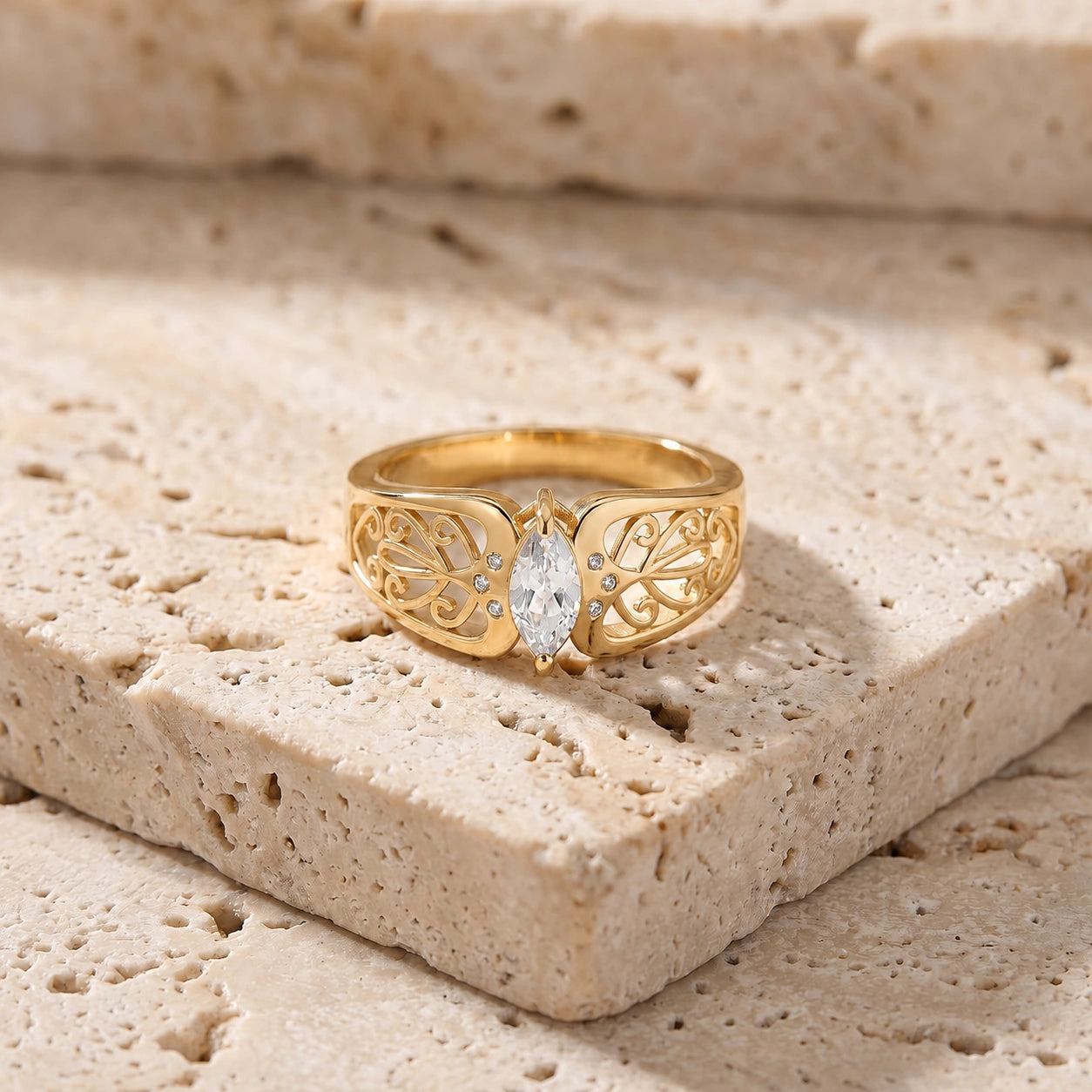 Yellow Gold Petal Ring White Topaz 10K — Penelope