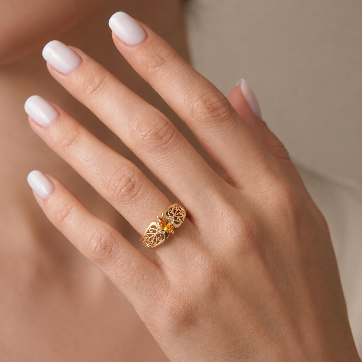 Yellow Gold Petal Ring White Topaz 10K — Penelope