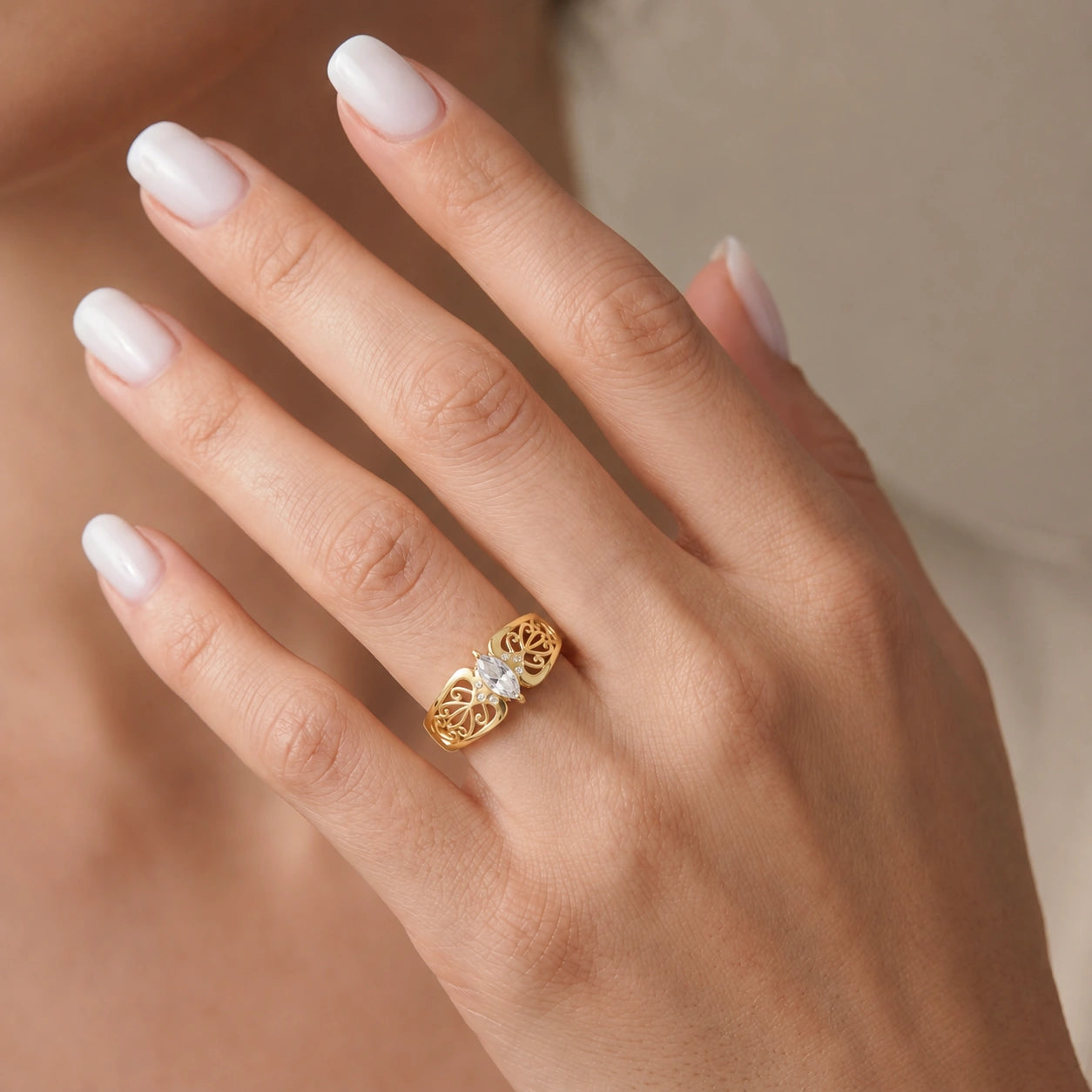 Yellow Gold Petal Ring White Topaz 10K — Penelope