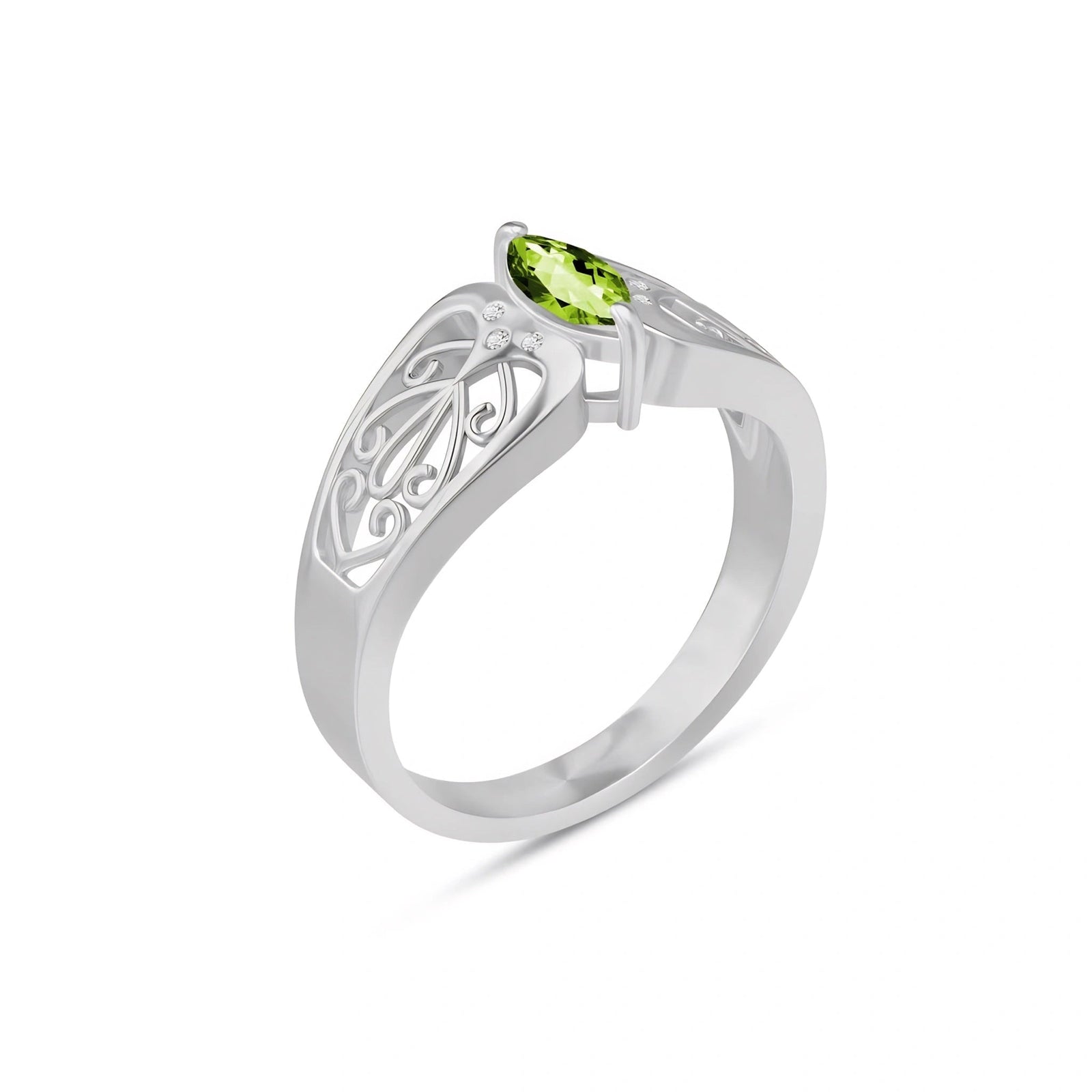 White Gold Petal Ring Peridot 10K — Penelope