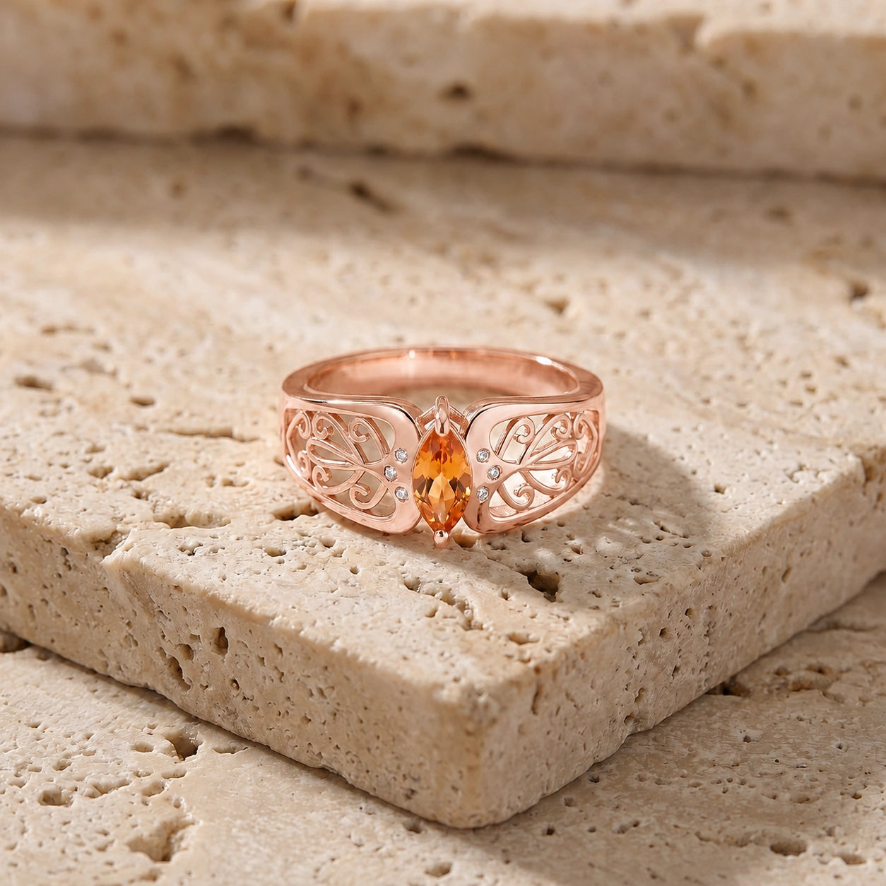 Rose Gold Petal Ring Citrine 10K — Penelope