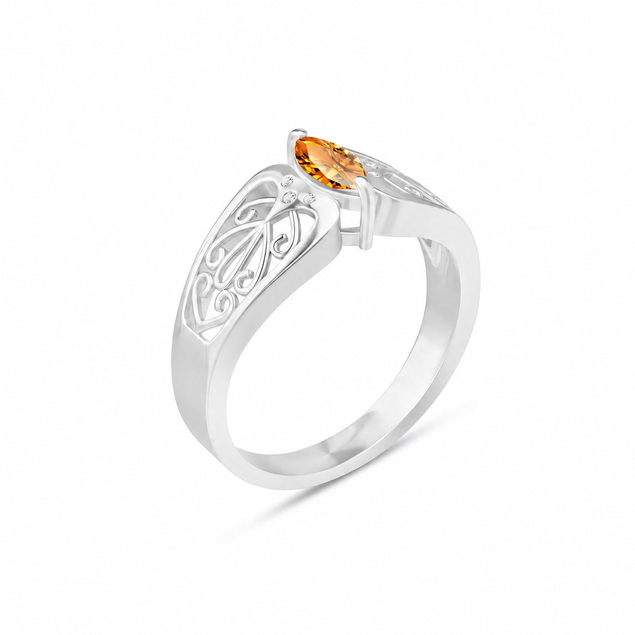 White Gold Petal Ring Citrine 10K — Penelope