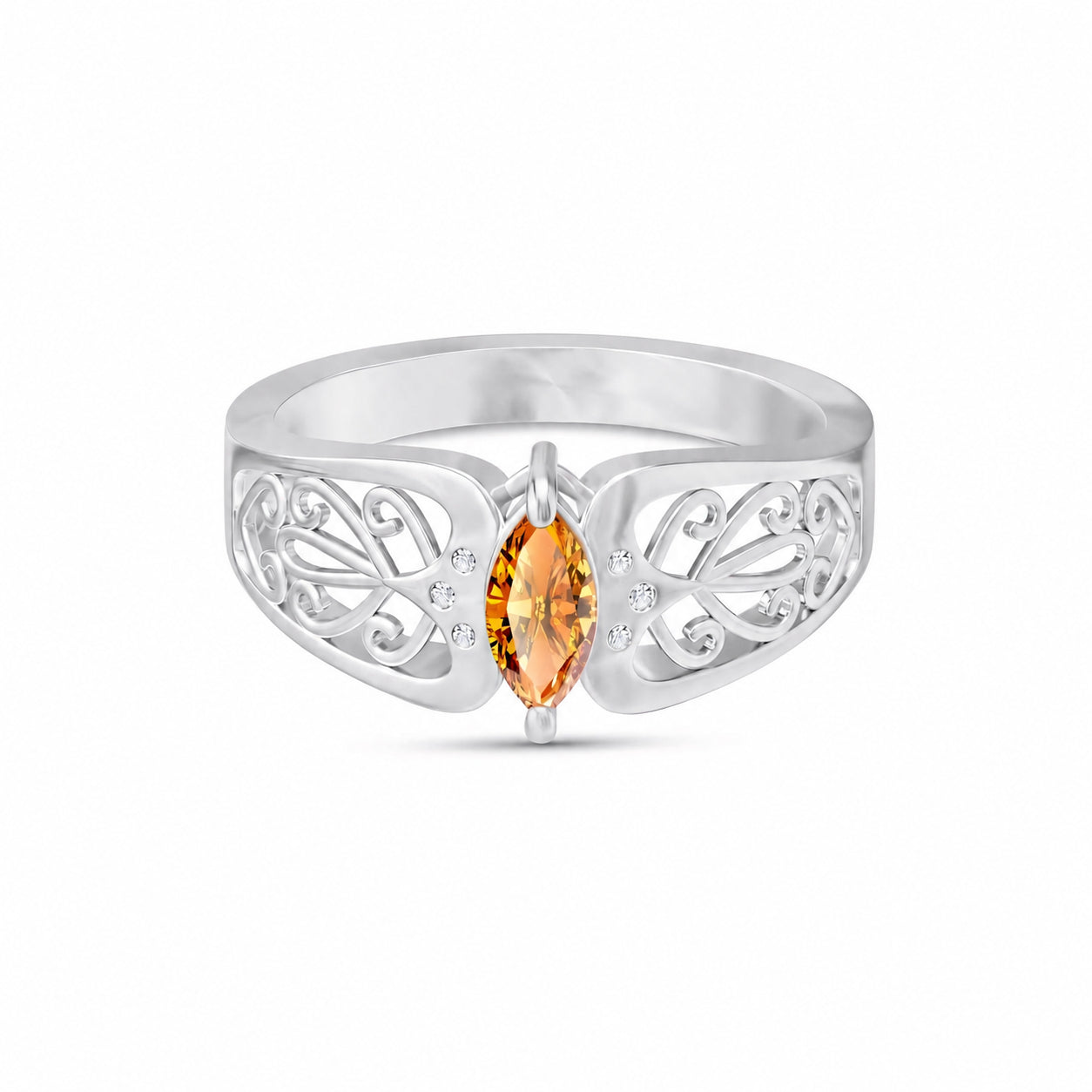 White Gold Petal Ring Citrine 10K — Penelope