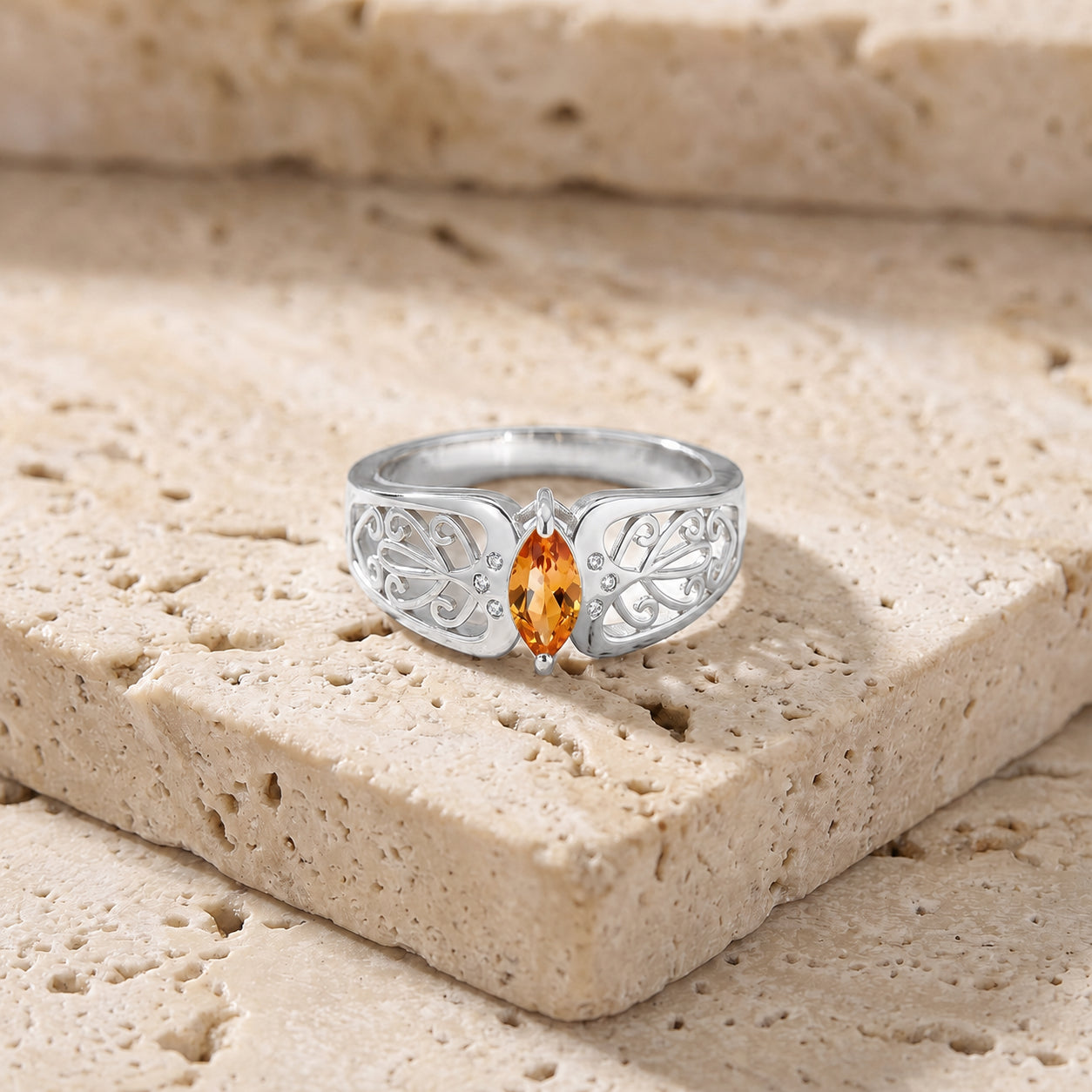 White Gold Petal Ring Citrine 10K — Penelope