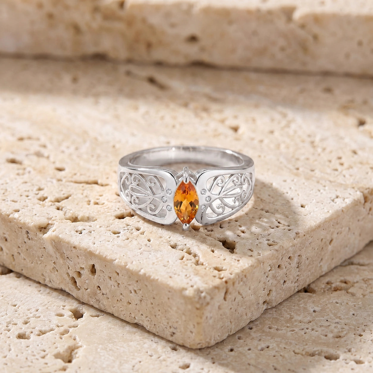 White Gold Petal Ring Citrine 10K — Penelope