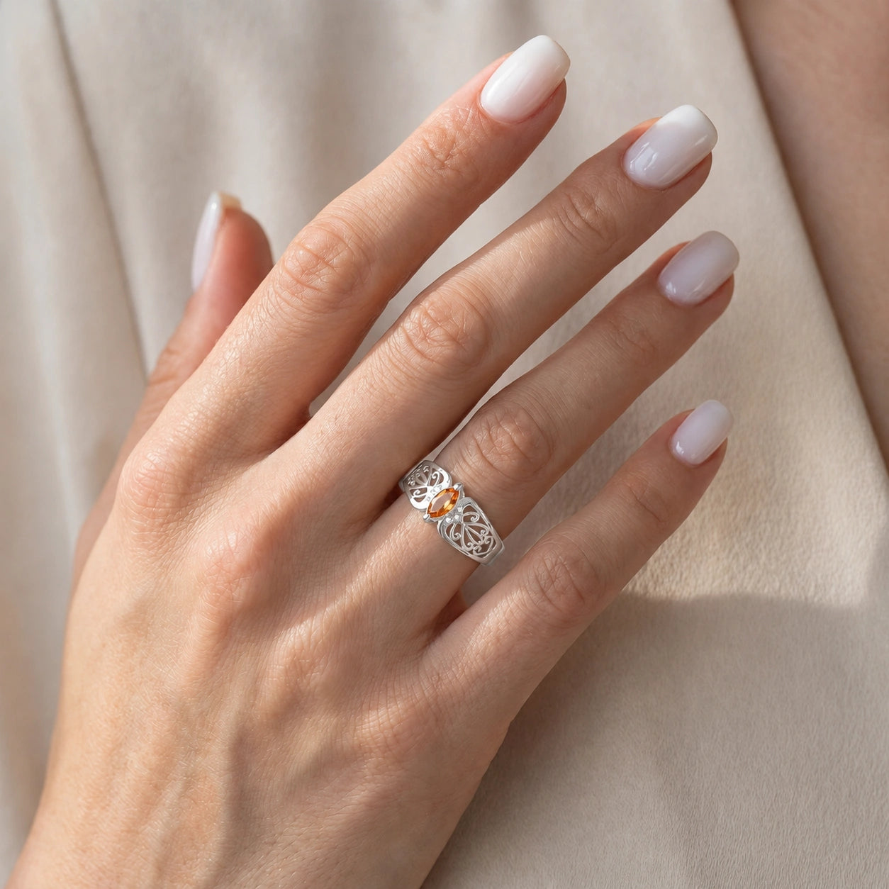 White Gold Petal Ring Citrine 10K — Penelope