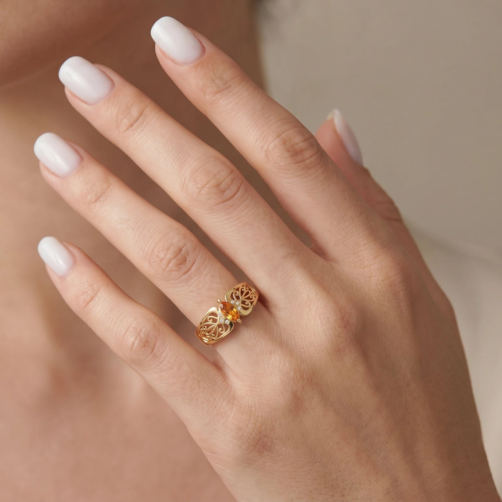 Yellow Gold Petal Ring Citrine 10K — Penelope